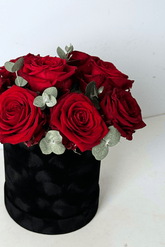 A box of red roses